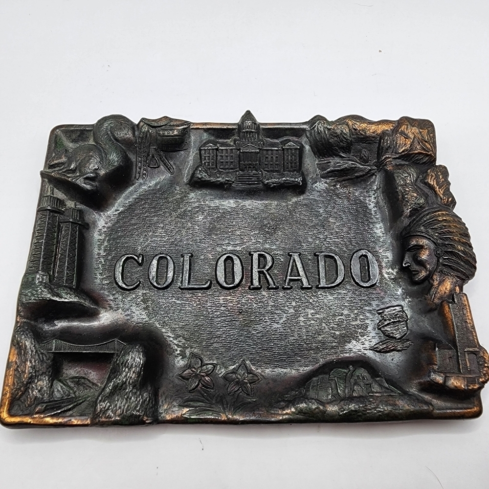 Vintage Colorado Metal Trinket Tray Souvenir 4x6"